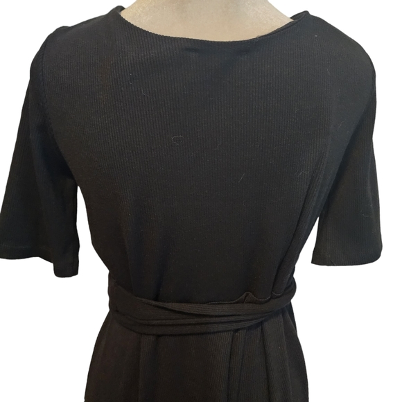 EUC Modern Citizens Black Ribbed Jersey Short Sleeve Ruth Wrap Dress - Picture 8 of 10
